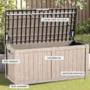120 Outdoor Storage Box, Waterproof Resin Deck Box for Indoor & Outdoor Use, Lockable Storage Bench with Piston Hinge, Storage Bin for Patio Cushions, Garden Tools, Package Delivery, Grey by GreenHaven Gardens