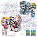 2 Pack Bubble Guns for Kids, Rechargeable LED Light Up Graffiti Bubbles Machine Blower with 2 Bottles Refill Solution for Kids 4-8, Bubble Makers Blaster for Toddlers by TinyTreasures Baby Boutique