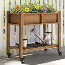 YITAHOME Raised Garden Bed, HIPS Poly Wood Elevated Planter Box with Shelf & Wheels for Mobility, Small Flower Box Stand for Patio Balcony Garden Backyard, Teak by GreenHaven Gardens