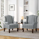 Accent Chair, High Back Upholstered Armchair with High Resilience Sponge & Wood Legs, Mid-Century Modern Comfy Single Sofa Reading Chairs for Living Room, Bedroom (Stripe Grey, Set of 2) by CozyNest Decor