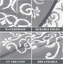 Pauwer Waterproof Outdoor Rug 8ft, Reversible Plastic Straw Patio Camping Rug, Indoor Outdoor RV Mat Carpet for Deck, Camper, Porch, Balcony, Backyard, Picnic, Floral Grey by GreenHaven Gardens