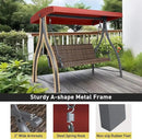 BPS 3 Seat Outdoor Porch Swing with Adjustable Canopy, PE Wicker Patio Swing Chair with Quick-Drying Foam Seat, 882 LBS Capacity, Proch Swings for Deck, Backyard, and Lawn, Red by GreenHaven Gardens
