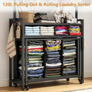 Laundry Sorter Hamper with Hanging Cloth Rack, Laundry Basket with 3 Section Pull-Out Rolling Bags, Laundry Sorter for Organization and Storage with 2 Drawers for Laundry Room (Vinatge Brown) by CozyNest Decor