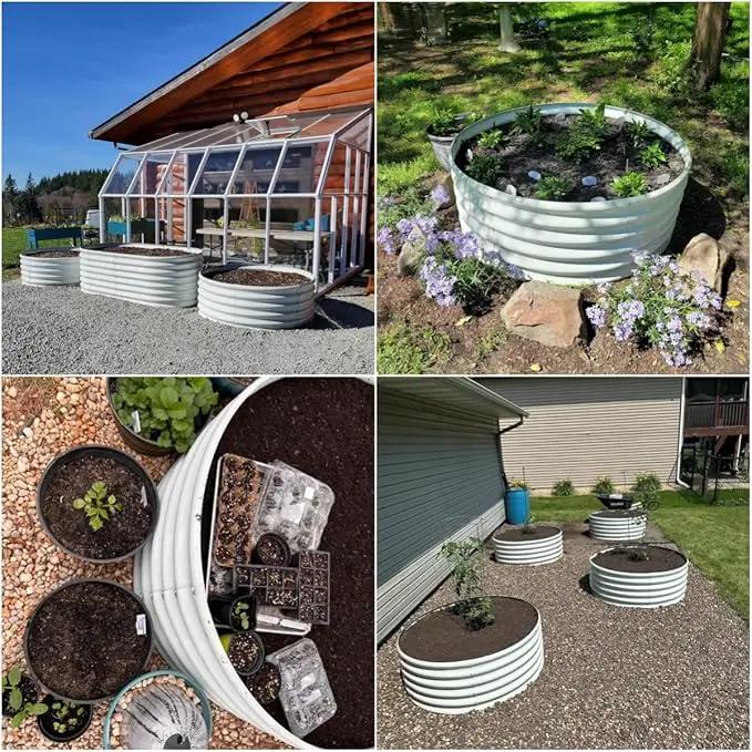 A ANLEOLIFE 2-Pack 4ft x 18” Tall Galvanized Raised Garden Beds Outdoor, Round Metal Planter Box for Planting Vegetables Flowers Herb, Anti-Rust & Easy-Setup, Antique White, photo 2 of 8
