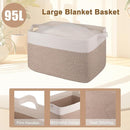 OIAHOMY 95L Blanket Basket, 24”x17”x14”, Large Woven Basket for Storage, Nursery Cotton Rope Basket with Handle, Living Room, Nursery, Bedroom,Toy Storage Organizer Bins, Brown and White by TinyTreasures Baby Boutique