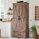 72" Tall Wood Storage Cabinet, Farmhouse Kitchen Pantry Cabinet with Adjustable Shelves & Drawer & Barn Doors, Versatile Storage for Kitchen, Dining Room, Bathroom, Light Brown by CozyNest Decor