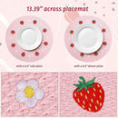 Whaline 4Pcs Round Placemats Daisy Strawberry Embroidered Place Mats Summer Strawberry Dinner Table Mats for Home Wedding Baby Shower Birthday Party Decor by CozyNest Decor
