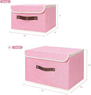 ANMINY Storage Bin with Lid Storage Boxes with PU Leather Handles PP Plastic Board Decorative Foldable Lidded Cotton Linen Fabric Home Cubes Baskets Closet Organizer Container - Pink, Large Size by TinyTreasures Baby Boutique