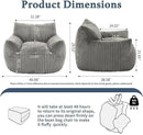 Giant Plush Bean Bag Chair for Adults with Armrests - Oversized Comfy Light Grey Beanbag Lounge Lazy Floor Sofa Accent Chair for Living Room, Bedroom & Dorm, Cozy Fluffy Single Cloud Mini Couch by CozyNest Decor