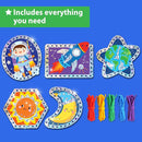 Premium Foil Edge Lacing Cards for Kids Ages 3-6 | 5 Double-Sided Space Sewing Cards with Multilingual Learning | Durable Cardboard Fine Motor Skills Activity Kit by TinyTreasures Baby Boutique