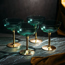Colored Coupe Art Deco Glasses, Gold | Set of 4 | 8 oz (Green)