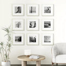 Vittanly 12x12 Picture Frames Set of 9, Shatter Resistant Plexiglass, Display 8x8 Pictures with Mat or 12x12 without Mat, Photo Frames for Wall Mount, Engineered Wood, Whitemist by CozyNest Decor