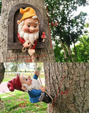 Climbing Gnomes Tree Faces Decor Outdoor for Yard, Adorable Gnome Elf Out Hugger Fairy Door Statue for Tree, Funny Garden Gnome Peeker Sculpture Yard Patio Art by CozyNest Decor