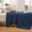 WESHIONGOO Chunky Knit Blanket Throw 50"×60" Knitted Throw Blankets for Couch Bed Fluffy Soft Blanket with Jumbo Chenille Yarn Thick 100% Handmade (Navy Blue) by CozyNest Decor