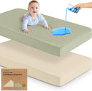 Waterproof Crib Mattress Protector Cover Fitted - 2-Pack Quiet Baby Crib Mattress Pad Sheets, 52" x 28" Soft Quilted Cotton Baby Sheet, Machine Washable, Easy Fit, Durable (Avocado/Mavy) by TinyTreasures Baby Boutique