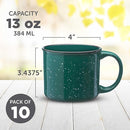 DISCOUNT PROMOS Ceramic Campfire Coffee Mugs 13 oz. Set of 10, Bulk Pack - Perfect for Tea, Espresso, Cappuccino, Hot Cocoa - Green by TinyTreasures Baby Boutique