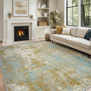 Washable Area Rugs 9'x12' Non-Slip Modern Abstract Soft for Living Room Entryway Bedroom Nursery, Print Pattern, Teal Blue Taupe by TinyTreasures Baby Boutique