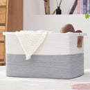 COMFY-HOMI Large Rectangle Laundry Storage Basket | Cotton Rope Woven, Organizing with Handle | Dirty Cloth & Baby Shower Basket | 22x15x12' - White/Grey by TinyTreasures Baby Boutique