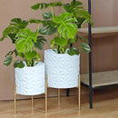 ARNIS Modern Planter Pots, Set of 2 Large Planters with Stand, Decorative Planters, Metal Pots with Drainage Holes for Living Room, Office, Garden or Balcony, 8.25 &10.5 Inch, Matte White by CozyNest Decor