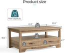 LINSY HOME Farmhouse Coffee Table with Storage, Wood Coffee Table for Living Room, Open Display Area and Storage Drawers with Metal Handles, Chic Style with Curved Base, Brown by CozyNest Decor