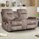 EBELLO Manual Recliner Loveseat Sofa, 2 Seater Reclining Couch Chair with Center Console, Hidden Storage and Cup Holders, Vintage Rivet Mid-Century Design for Living Room, Meeting Room, Brown by CozyNest Decor