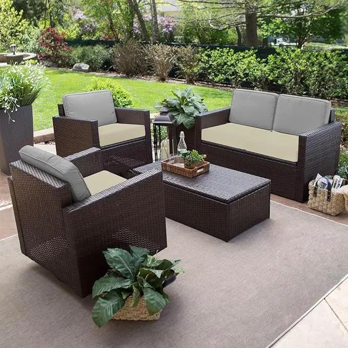 Favoyard Outdoor Chair Cushion 24 x 24 x 4 Inch Rainproof & 3-Year Fade Resistant Patio Furniture Cushions with Removable Cover and Adjustable Ties for Garden Sofa Couch Pads Set of 2, Beige, photo 3 of 6