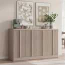 Fluted Buffet Cabinet with Storage, 60" Sideboard Buffet Accent Cabinet with 4 Door & Solid Wood Handle, Modern Buffet Table Credenza Console Cabinets for Living Room, Dining Room, Kitchen, Oak(1PCS) by CozyNest Decor