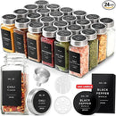 Glass Spice Jars with Labels and Steel Lids (24 x 4oz) Spice Containers with 240 Label, Steel Funnel, Shaker Inserts, Empty Square Seasoning Organizer for Spice Rack, Cabinet, Drawer by CozyNest Decor
