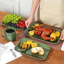 vicrays Ceramic Rectangle Serving Platters - 14" 12" 10" Porcelain Serving Trays Plates for Party BBQ Appetizers Sushi Dessert - Microwave Oven and Dishwasher Safe - Set of 3 Green by CozyNest Decor