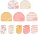 Baby Hat and Mittens Set Cotton Newborn Baby Hats Caps for Boys and Girls, 0-6 Months by TinyTreasures Baby Boutique