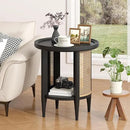Yusong Round End Table Rattan Side Table with Solid Wood Legs, Boho Style Nightstand Bedside Table with 2-Tier Shelves, Small Coffee Table for Living Room Bedroom Small Spaces Black by CozyNest Decor