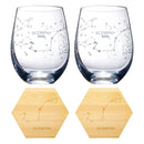 Set of 2 Zodiac Sign Wine Glasses with 2 Wooden Coasters (Scorpio)