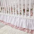 Brandream French Country Garden Floral Crib Bedding Sets for Girls Baby Nursery Bedding Set 3 Piece Ruffled Baby Quilt, Crib Sheet, Crib Skirt - White Blush Pink Green by TinyTreasures Baby Boutique