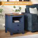 Apicizon Side Table, Farmhouse End Table with Charging Station and Storage Cabinet, 17'' Bedside Table with Drawers, Rustic Small Coffee Table for Living Room, Bedroom by CozyNest Decor