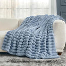 Cozy Bliss Faux Fur Throw Blanket for Couch, Cozy Warm Plush Striped Blanket for Sofa Bedroom Living Room,50 * 60 Inches Light Blue by CozyNest Decor