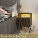 Nightstand with Charging Station and LED Lights,Modern Bedside Table with 2 Storage Drawer and Open Wood Shelf, for Bedroom and Small Spaces,Night Stand with Solid Wood Legs,Walnut Brown by CozyNest Decor