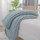 Bigacogo Chunky Knit Throw Blanket for Couch, 40x60 inches, 100% Hand Knitted with Thick Jumbo Chenille Yarn, Cozy Soft Large Rope Knot Cable Crochet Blankets for Sofa Bed Living Room, Dusty Blue by CozyNest Decor