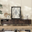 Modern TV Stand for TVs up to 85", Mid-Century Media Console with Checkered Cabinet Doors, Storage Drawers & Open Shelves, Wood Entertainment Center with Metal Legs by CozyNest Decor