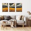 HLNIUC Mystical Moonlight Framed Wall Art Set,Night Moon Wildflower Canvas Wall Decor,Full Moon Mountain Flower Art Print,Large Golden Floral Landscape Wall Painting for Living Room,Office - 16”x24”x3 by CozyNest Decor