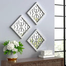 4pcs Farmhouse Wall Mirror with Carved Floral Design -Rustic Mirror Decor for Home, 12x12 inch(Grey) by CozyNest Decor
