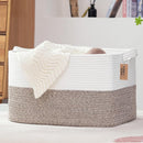 COMFY-HOMI Large Laundry for Organizing|Rectangle Cotton Rope Storage with Handles|Blanket for Living Room|Woven Laundry for Towels, Toys, Clothes-22x15x12”-White/Brown by TinyTreasures Baby Boutique