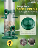 iBorn Metal Bird Feeders 6 Ports Hanging Wild Bird Seed Feeder for Mix Seed Blends, Niger Seed Feeder, Sunflower Heart, Birdbath, Heavy Duty All Metal Green Finishing 14 Inch 6Port by CozyNest Decor