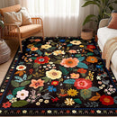Floral 5x7 Area Rug Machine Washable Soft Print Boho Carpet Non Slip Doormat Low Pile Flower Area Rugs for Living Room Bedroom Nursery Kitchen Dining Room Indoor-Black by TinyTreasures Baby Boutique