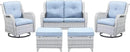 5 Piece Outdoor Patio Furniture Set - Patio Wicker Furniture Conversation Set, Outdoor Swivel Rocker Chairs with Loveseat Sofa and 2 Ottomans for Small Space, Light Gray - Baby Blue Cushion by GreenHaven Gardens