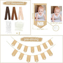 pinkblume 1st Birthday Burlap Photo Banner Garland Handmade Felt from Newborn to 12 Months with Gradient Brown Ribbon for Baby Boy Girl Monthly Milestones First Birthday Party Decoration Supplies by TinyTreasures Baby Boutique