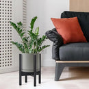 D'vine Dev Ceramic Planter with Ebony Stand - 8 Inch Modern Round Flower Pot with Wood Planter Holder, Grey, 55-B-M-3 by GreenHaven Gardens
