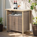 Outdoor Indoor Storage Cabinet with Rolling Wheels, Patio Serving Cart with Bar Table and Wicker Cabinet, Kitchen Island Prep Table, Beige by CozyNest Decor