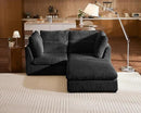 Oversized Modular Sofa, Extra Deep Cloud Corduroy Sectional Couch with Ottoman Chaise, Fluffy Chenille Loveseat L Sofa for Living Room, Villa (Loveseat+Ottoman, Corduroy Black) by CozyNest Decor