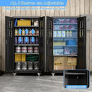 Garage Storage Cabinet with Wheels & Pegboard, 71" H×34" W×18" D Locking Metal Storage Cabinet with 2 Doors and 5 Adjustable Shelves for Garage Workshop Home, Black, Assembly Required by GreenHaven Gardens