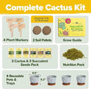 HOME GROWN Deluxe Succulent & Cactus Seed Grow Kit - Indoor Cactus & Succulent Kit w/Cactus Seeds, Potting Soil, Ceramic Succulent Pots, Water Drip Trays, Grow Guide for Plant Lovers by GreenHaven Gardens